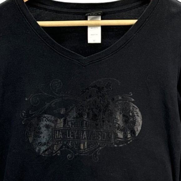 Harley Davidson Black Long Sleeve Scoop Neck Fishers IN Shirt Women Medium - Picture 3 of 6